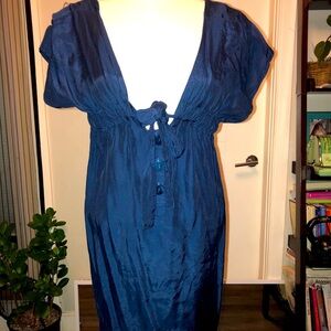 Blue tie front dress